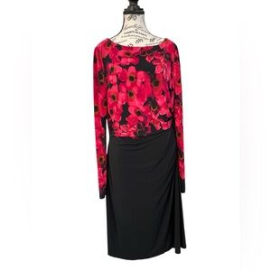Lauren Ralph Lauren Floral Draped Jersey Sheath Dress Black Red Size 16